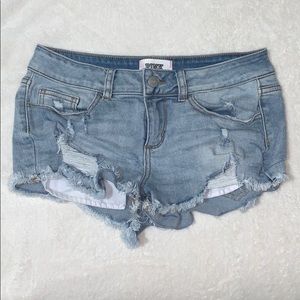 VS PINK DISTRESSED JEAN SHORTS